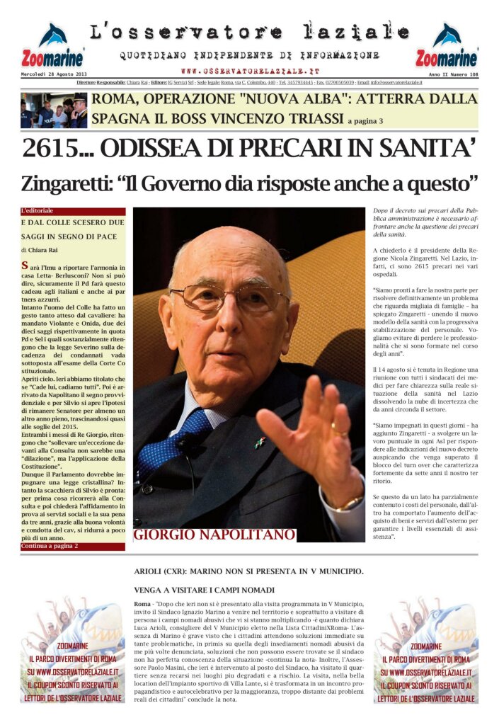 L'osservatore d'Italia edizione del 28 Agosto 2013